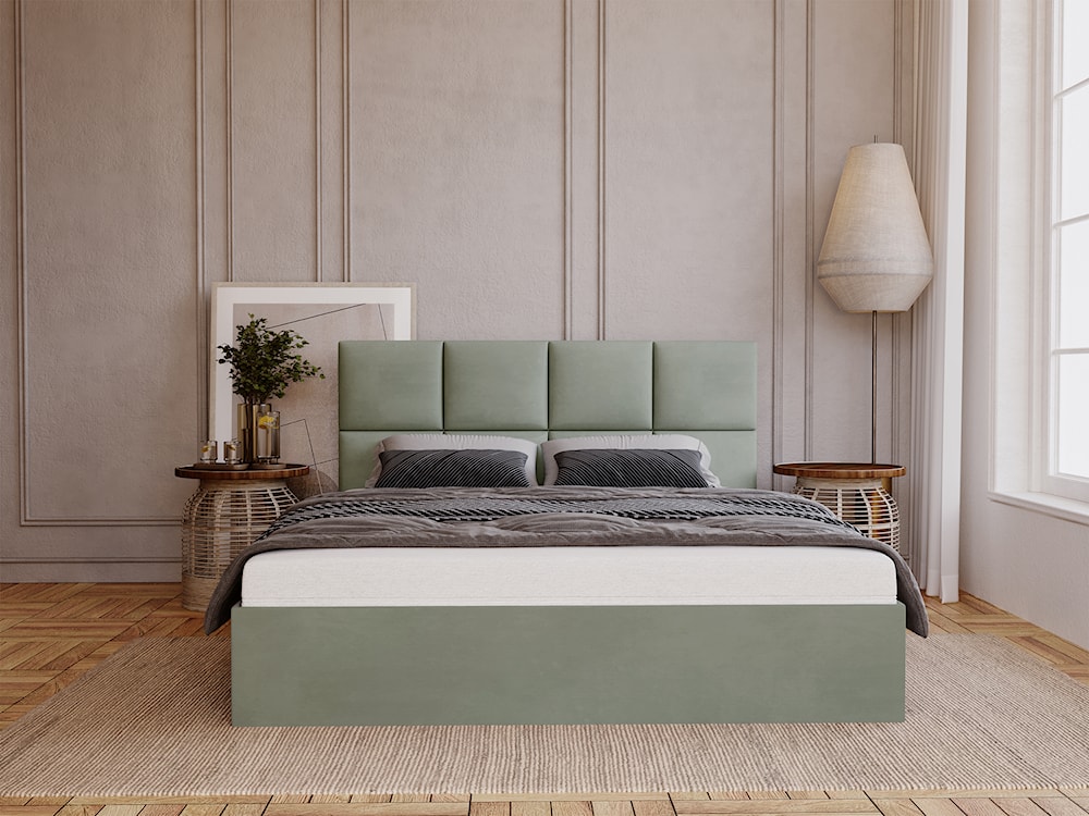 Łóżko tapicerowane 140x200 cm Matthi z pojemnikiem eukaliptusowe velvet hydrofobowy  - zdjęcie 2