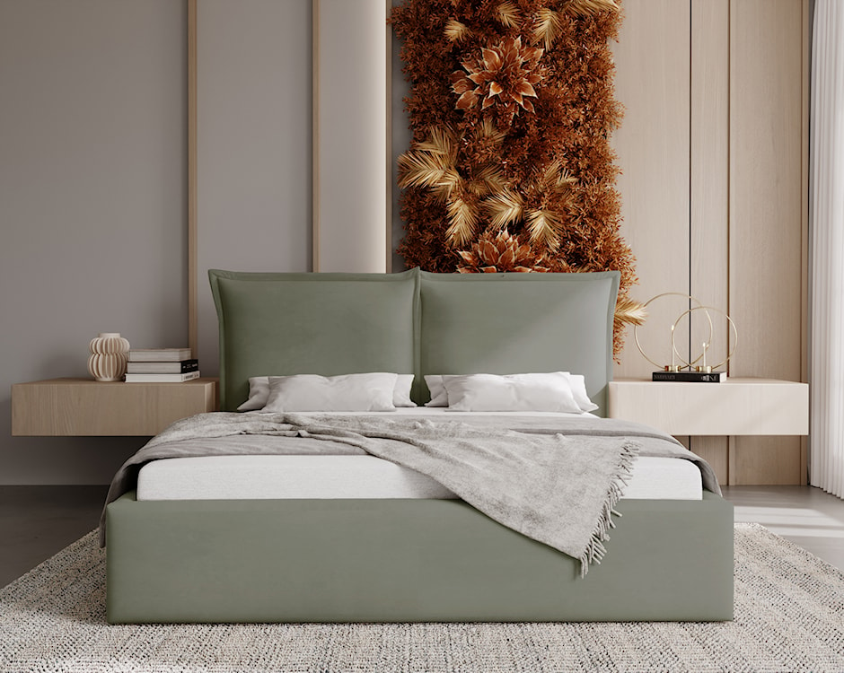 Łóżko tapicerowane 180x200 cm Fianno z pojemnikiem eukaliptusowe welur hydrofobowy  - zdjęcie 2