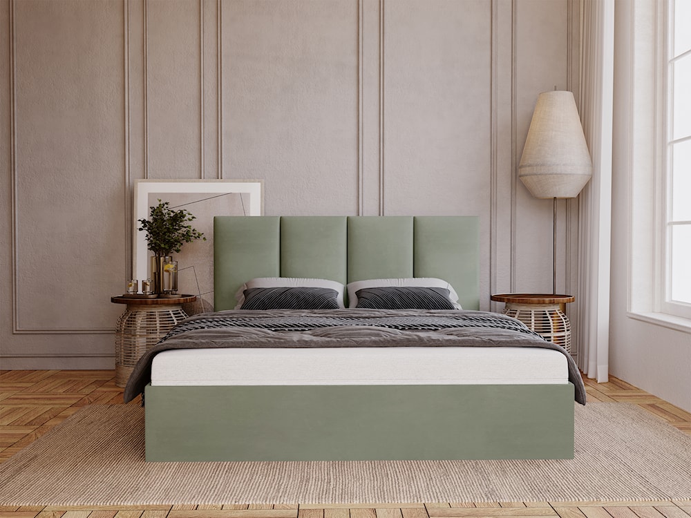 Łóżko tapicerowane 120x200 cm Drimmi z pojemnikiem eukaliptusowe velvet hydrofobowy  - zdjęcie 2