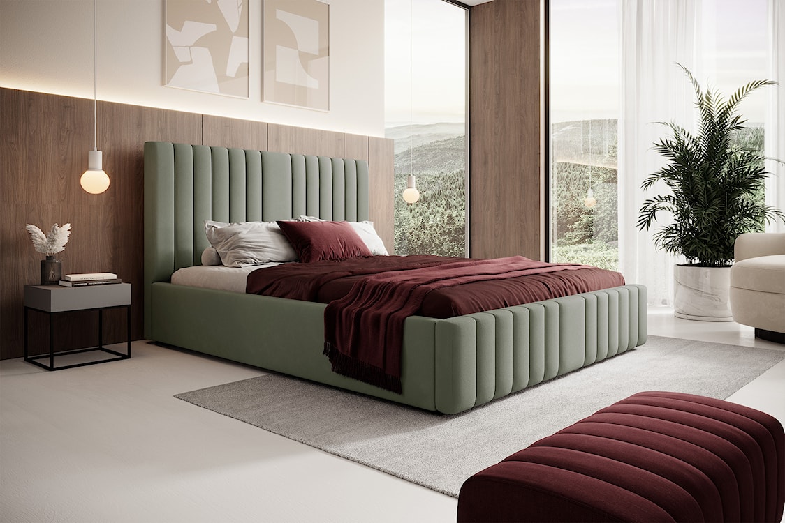 Łóżko tapicerowane 160x200 cm Rayas z pojemnikiem eukaliptusowe velvet hydrofobowy  - zdjęcie 3