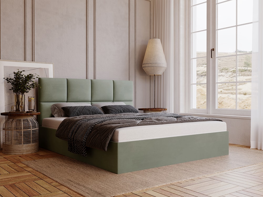 Łóżko tapicerowane 140x200 cm Matthi z pojemnikiem eukaliptusowe velvet hydrofobowy  - zdjęcie 3
