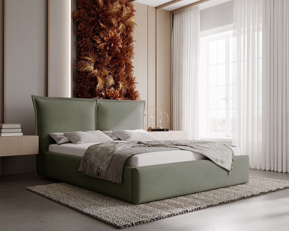 Łóżko tapicerowane 180x200 cm Fianno z pojemnikiem eukaliptusowe welur hydrofobowy  - zdjęcie 3
