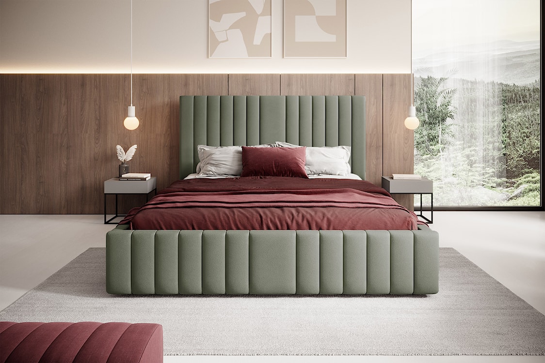 Łóżko tapicerowane 160x200 cm Rayas z pojemnikiem eukaliptusowe velvet hydrofobowy  - zdjęcie 2