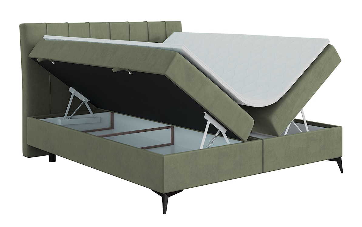 Łóżko kontynentalne 180x200 cm Arluno z pojemnikami i topperem oliwkowe welur hydrofobowy  - zdjęcie 4