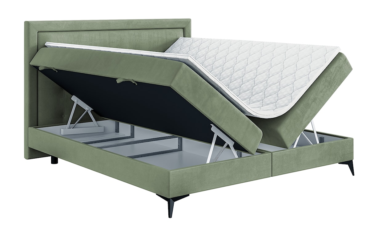 Łóżko kontynentalne 140x200 cm Fanone z pojemnikami i topperem oliwkowe welur hydrofobowy  - zdjęcie 5