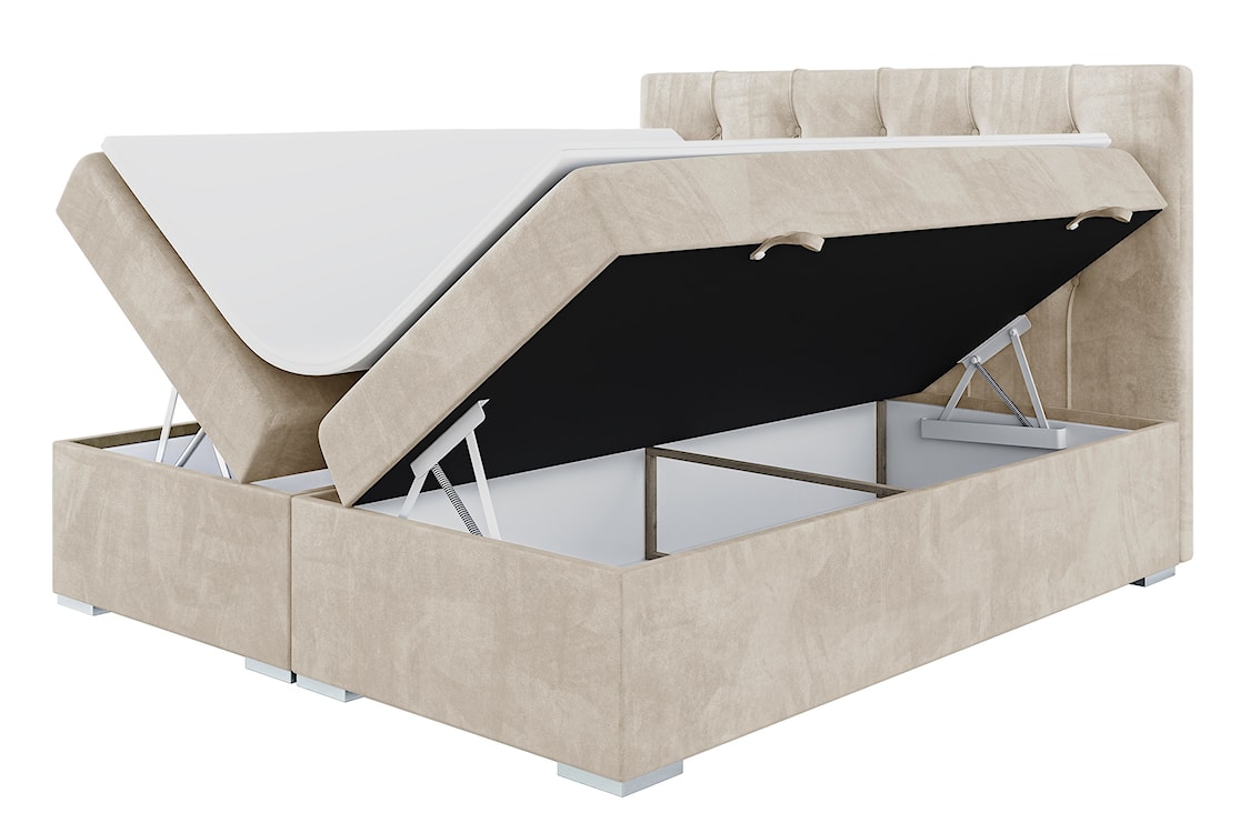 Łóżko kontynentalne 160x200 cm Lubekka z pojemnikami i topperem beżowe w tkaninie hydrofobowej