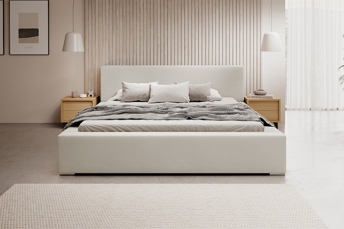 Łóżko tapicerowane 180x200 cm Pancetto z pojemnikiem jasnobeżowy welur  - zdjęcie 3