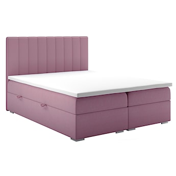 Łóżko kontynentalne 180x200 cm Hunbert z pojemnikami i topperem różowe welur hydrofobowy