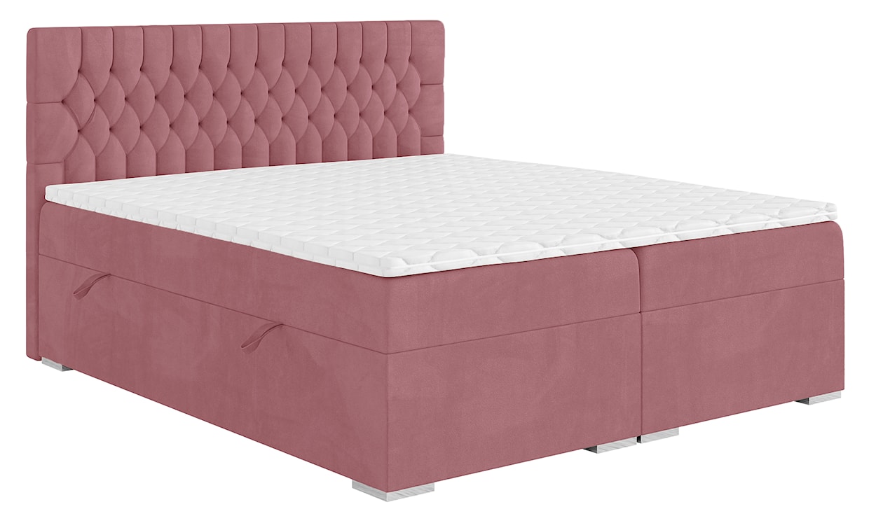 Łóżko kontynentalne 140x200 cm Persival z pojemnikami i topperem różowe welur hydrofobowy 