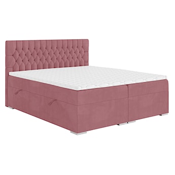 Łóżko kontynentalne 120x200 cm Persival z pojemnikami i topperem różowe welur hydrofobowy