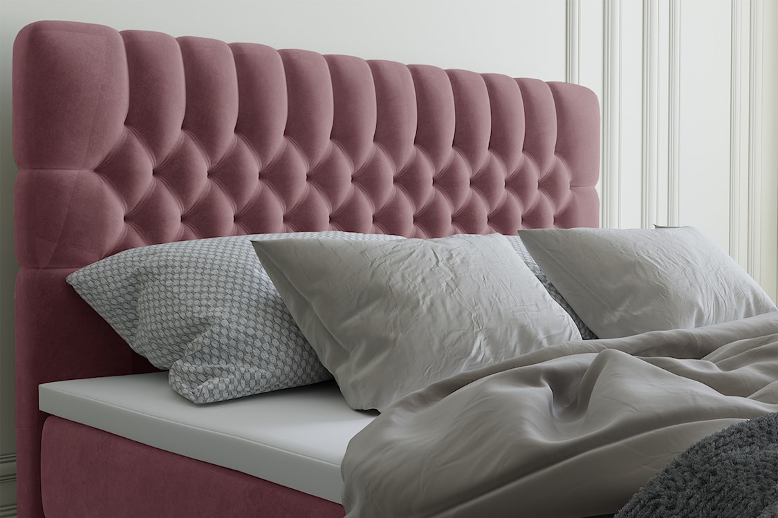 Łóżko kontynentalne 160x200 cm Persival z pojemnikami i topperem różowe welur hydrofobowy  - zdjęcie 3