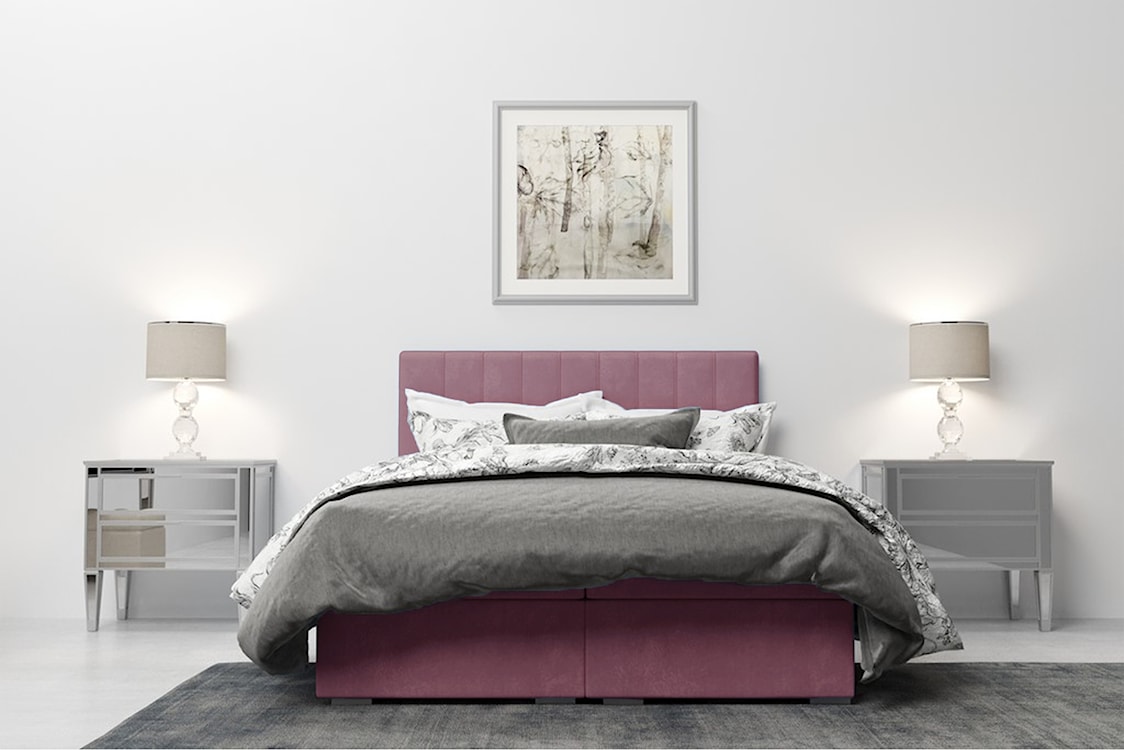 Łóżko kontynentalne 180x200 cm Hunbert z pojemnikami i topperem różowe welur hydrofobowy  - zdjęcie 2