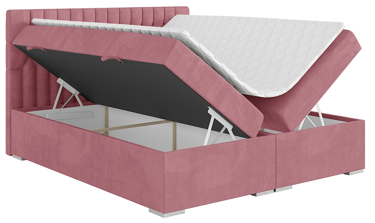 Łóżko kontynentalne 140x200 cm Persival z pojemnikami i topperem różowe welur hydrofobowy  - zdjęcie 5