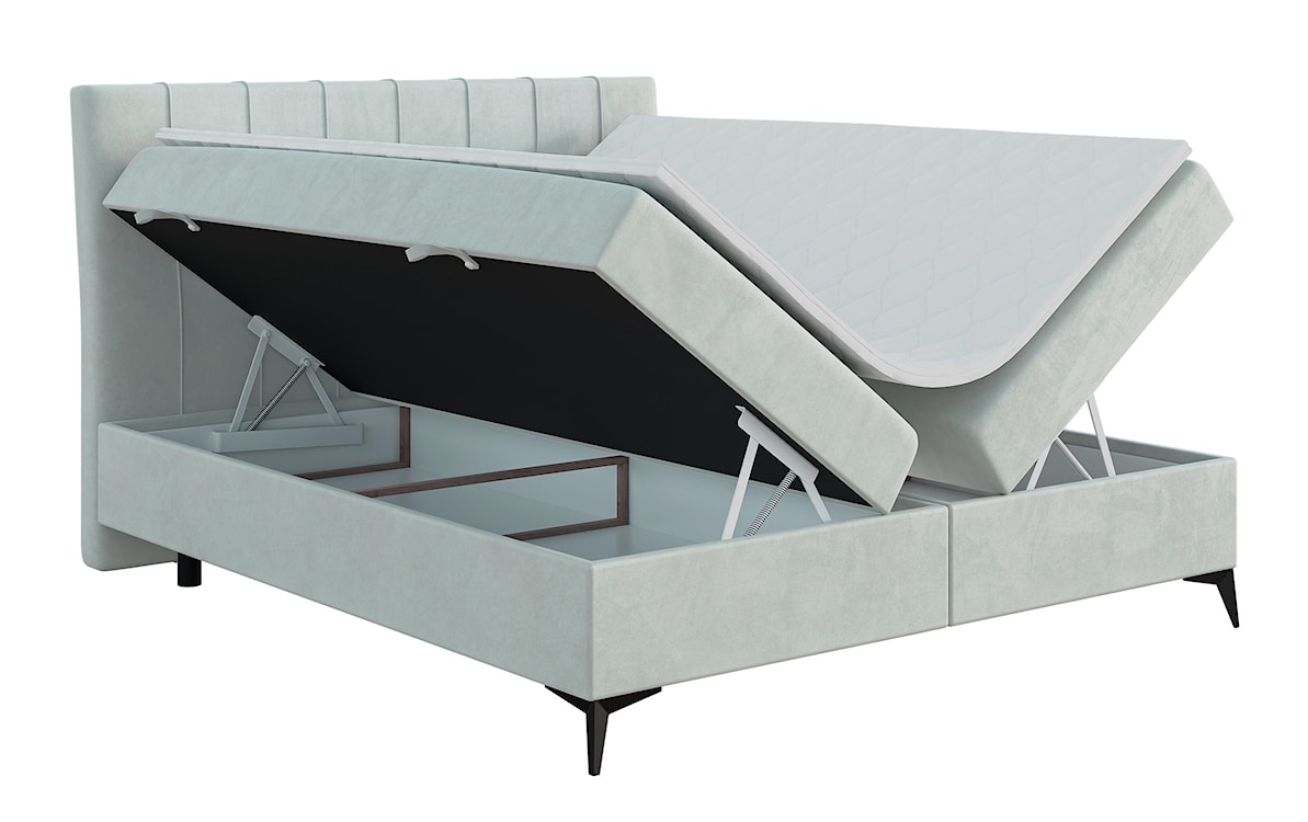 Łóżko kontynentalne 140x200 cm Arluno z pojemnikami i topperem miętowe welur hydrofobowy  - zdjęcie 4