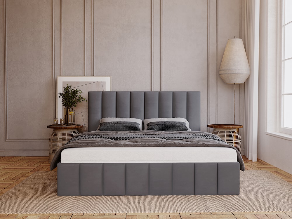Łóżko tapicerowane 160x200 cm Buenio z pojemnikiem ciemnoszare velvet hydrofobowy  - zdjęcie 2