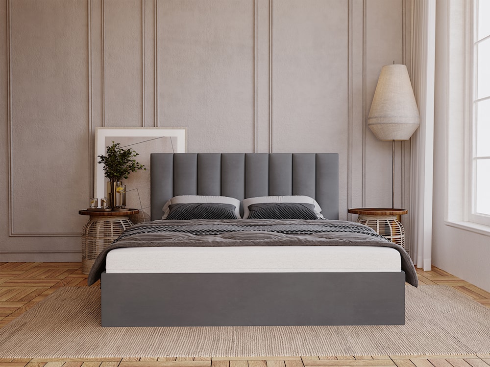 Łóżko tapicerowane 180x200 cm Sheerio z pojemnikiem ciemnoszare velvet hydrofobowy  - zdjęcie 2