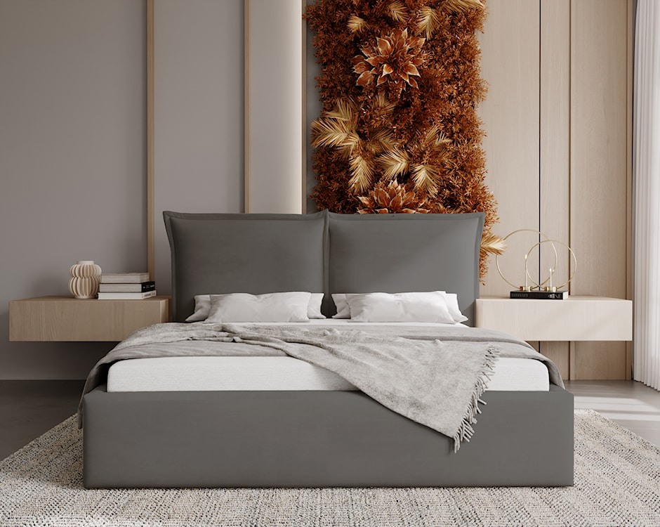 Łóżko tapicerowane 180x200 cm Fianno z pojemnikiem ciemnoszare welur hydrofobowy  - zdjęcie 2