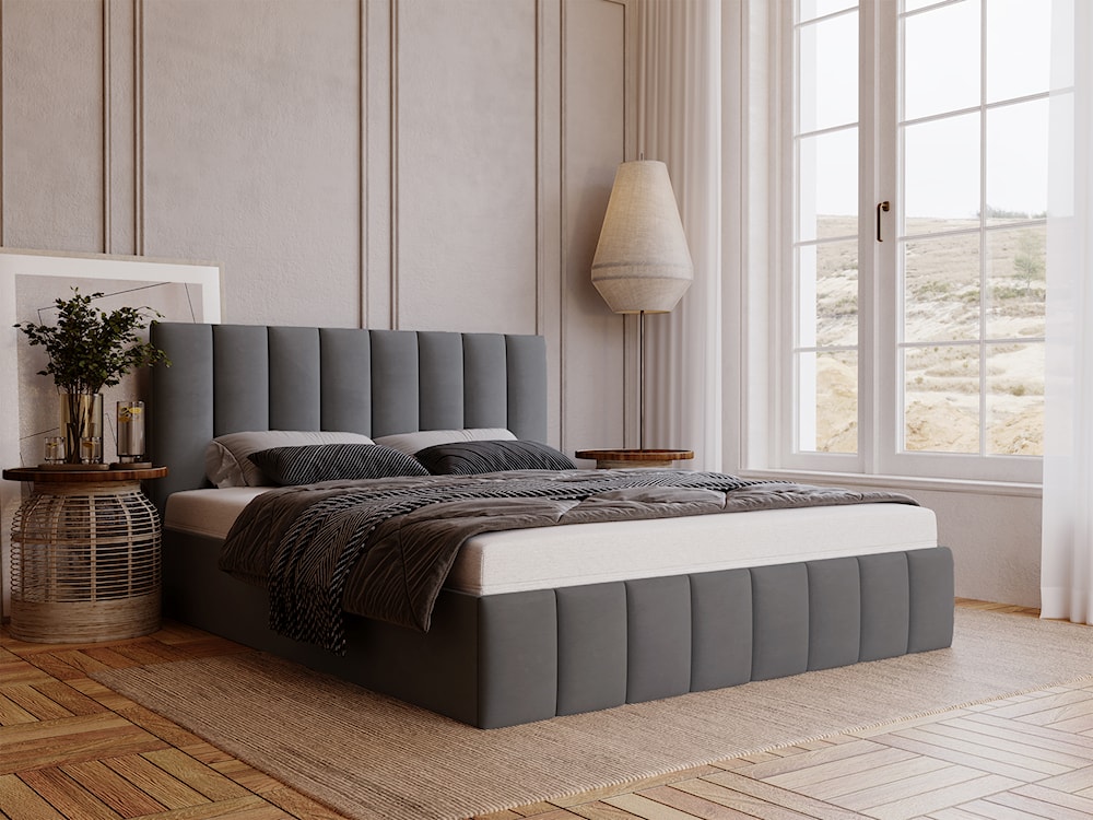 Łóżko tapicerowane 160x200 cm Buenio z pojemnikiem ciemnoszare velvet hydrofobowy  - zdjęcie 3
