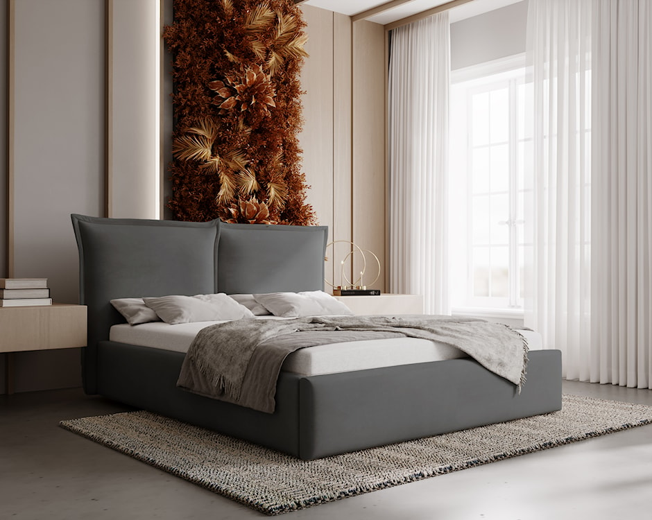 Łóżko tapicerowane 180x200 cm Fianno z pojemnikiem ciemnoszare welur hydrofobowy  - zdjęcie 3