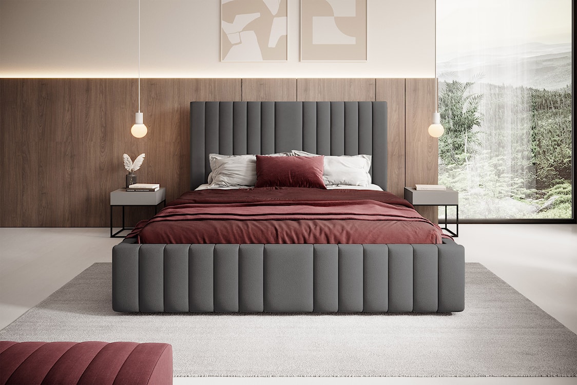 Łóżko tapicerowane 180x200 cm Rayas z pojemnikiem ciemnoszare velvet hydrofobowy  - zdjęcie 2
