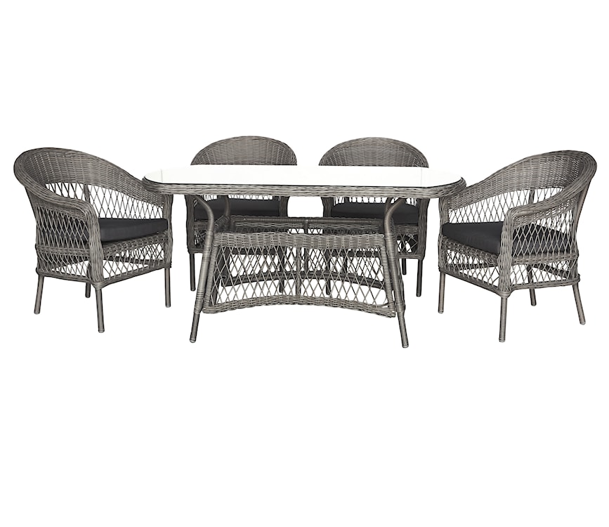 Zestaw ogrodowy wiklinowy Scorga stół 150x77 cm i 4 krzesła szary