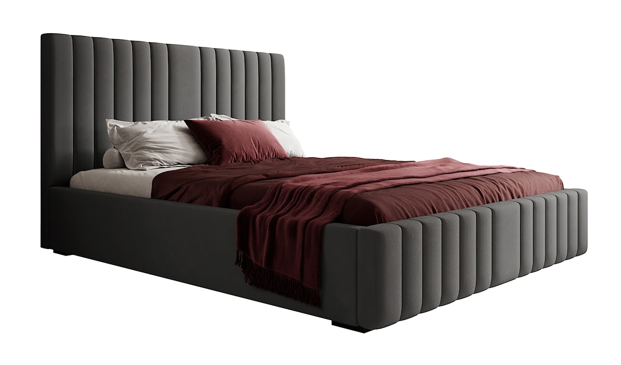 Łóżko tapicerowane 160x200 cm Rayas z pojemnikiem ciemnoszare velvet hydrofobowy 