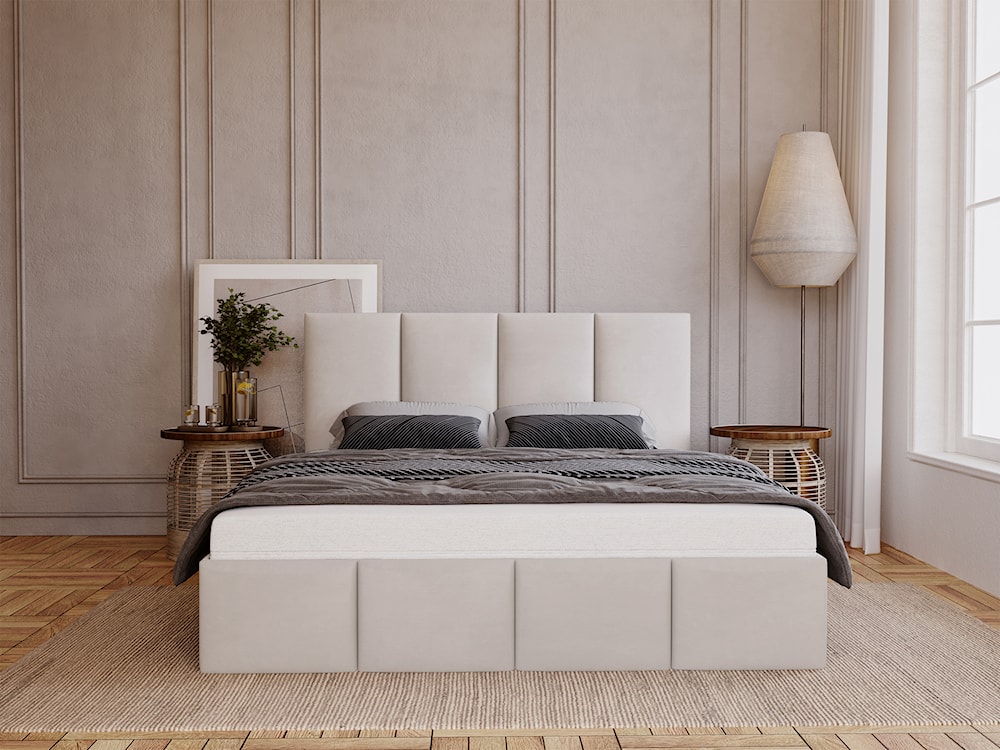 Łóżko tapicerowane 180x200 cm Olully z pojemnikiem szarobeżowe velvet hydrofobowy  - zdjęcie 2