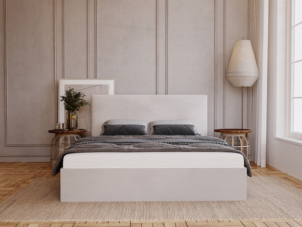 Łóżko tapicerowane 160x200 cm Johnie z pojemnikiem szarobeżowe velvet hydrofobowy  - zdjęcie 2