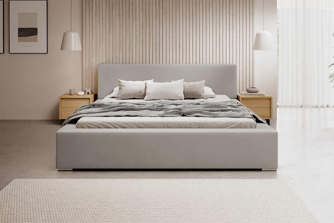 Łóżko tapicerowane 160x200 cm Pancetto z pojemnikiem szarobeżowy welur  - zdjęcie 3
