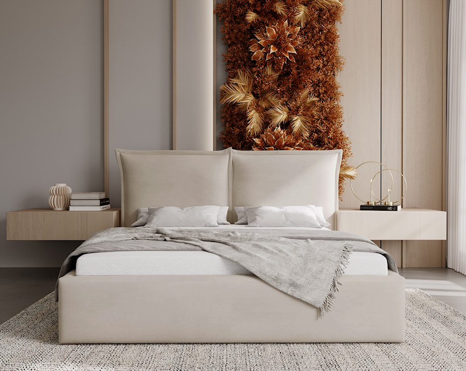 Łóżko tapicerowane 160x200 cm Fianno z pojemnikiem szarobeżowe welur hydrofobowy  - zdjęcie 2