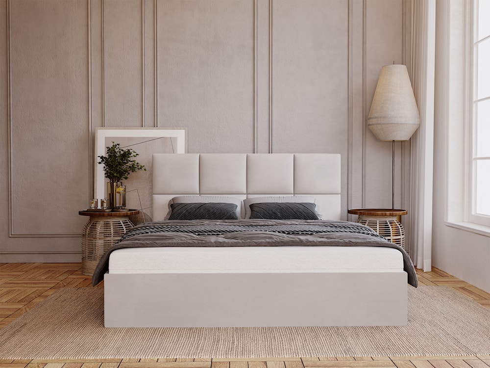 Łóżko tapicerowane 120x200 cm Matthi  z pojemnikiem szarobeżowe velvet hydrofobowy  - zdjęcie 2