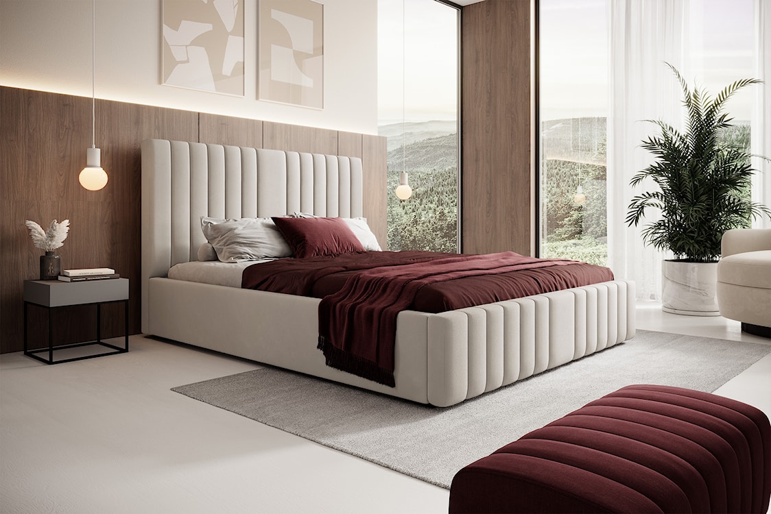 Łóżko tapicerowane 140x200 cm Rayas  z pojemnikiem szarobeżowe velvet hydrofobowy  - zdjęcie 3