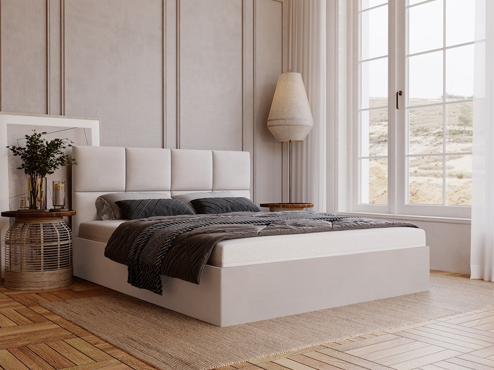 Łóżko tapicerowane 120x200 cm Matthi  z pojemnikiem szarobeżowe velvet hydrofobowy  - zdjęcie 3