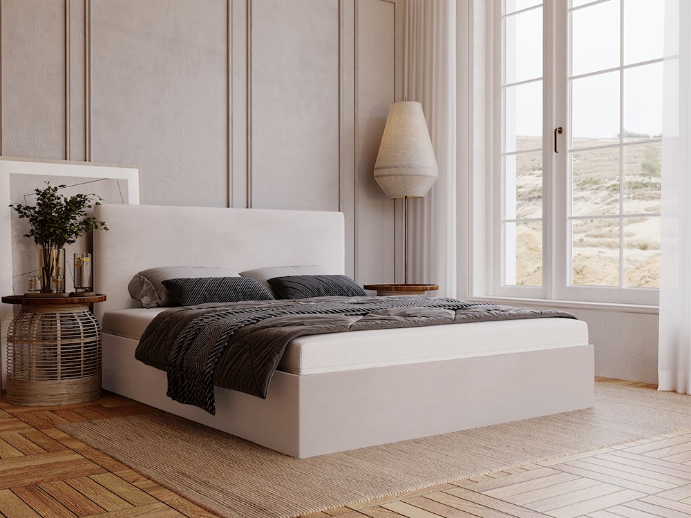 Łóżko tapicerowane 160x200 cm Johnie z pojemnikiem szarobeżowe velvet hydrofobowy  - zdjęcie 3