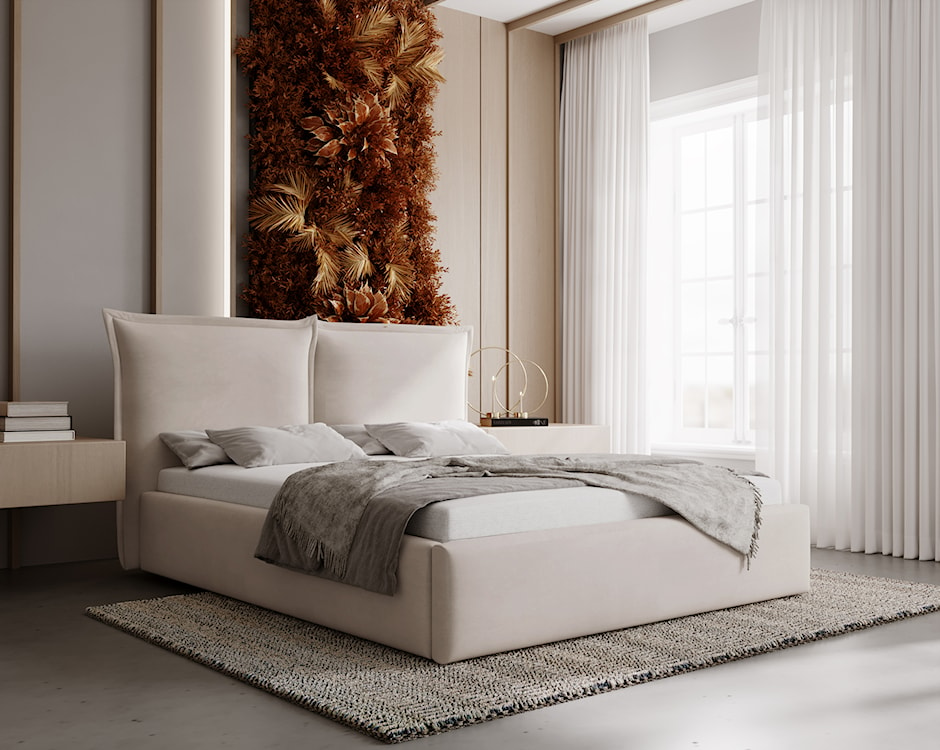 Łóżko tapicerowane 160x200 cm Fianno z pojemnikiem szarobeżowe welur hydrofobowy  - zdjęcie 3