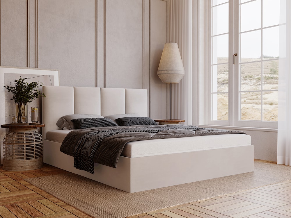 Łóżko tapicerowane 120x200 cm Drimmi  z pojemnikiem szarobeżowe velvet hydrofobowy  - zdjęcie 3