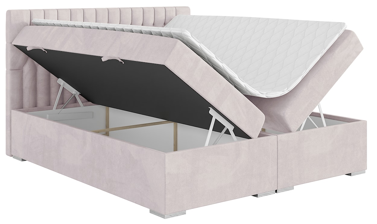 Łóżko kontynentalne 120x200 cm Persival z pojemnikami i topperem szarobeżowe welur hydrofobowy  - zdjęcie 5