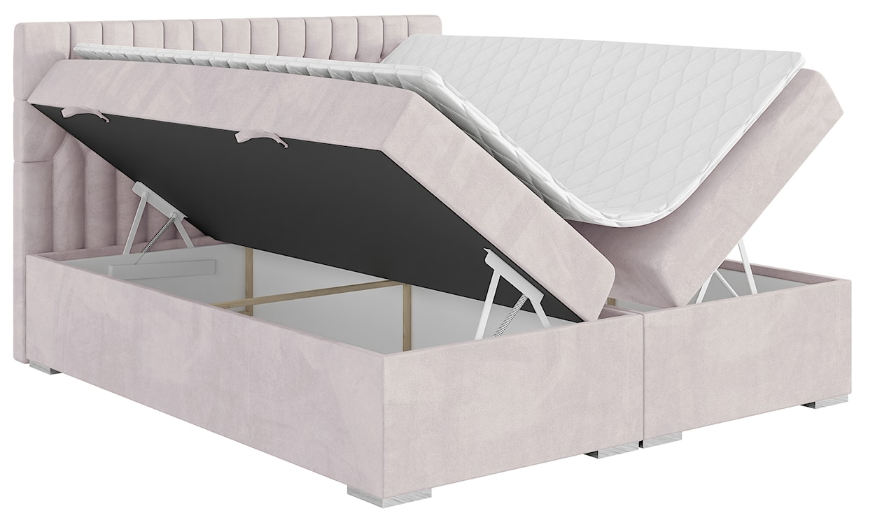 Łóżko kontynentalne 180x200 cm Persival z pojemnikami i topperem szarobeżowe welur hydrofobowy  - zdjęcie 5
