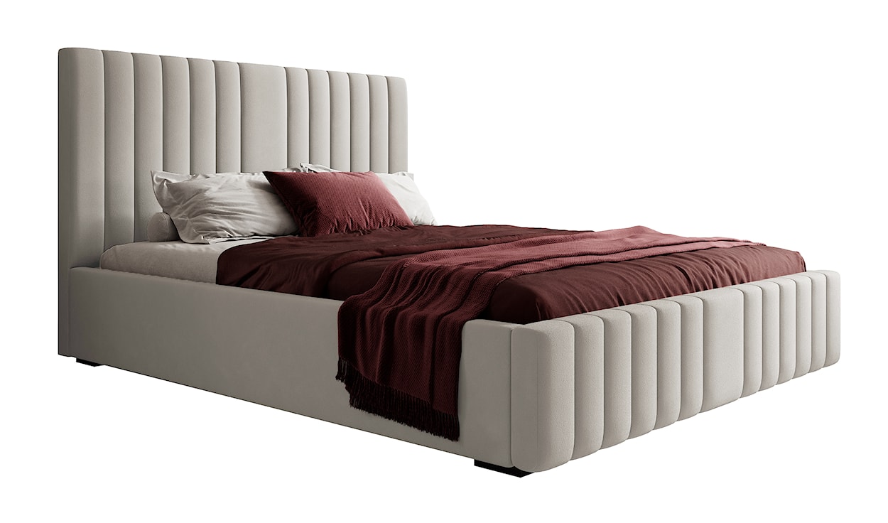 Łóżko tapicerowane 180x200 cm Rayas z pojemnikiem szarobeżowe velvet hydrofobowy 