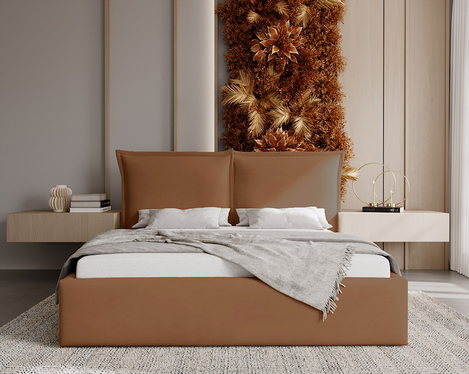 Łóżko tapicerowane 180x200 cm Fianno z pojemnikiem rudobrązowe welur hydrofobowy  - zdjęcie 2