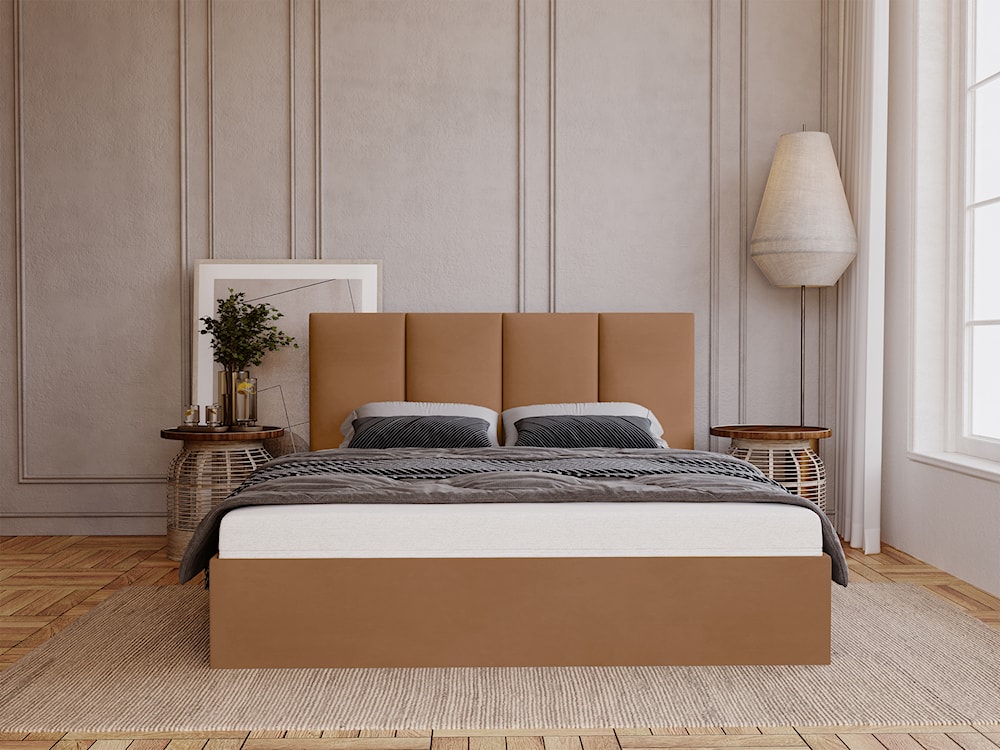 Łóżko tapicerowane 120x200 cm Drimmi z pojemnikiem rudobrązowe velvet hydrofobowy  - zdjęcie 2