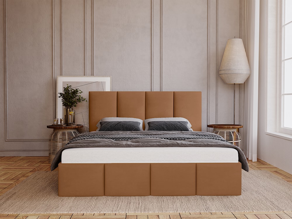 Łóżko tapicerowane 180x200 cm Olully z pojemnikiem rudobrązowe velvet hydrofobowy  - zdjęcie 2