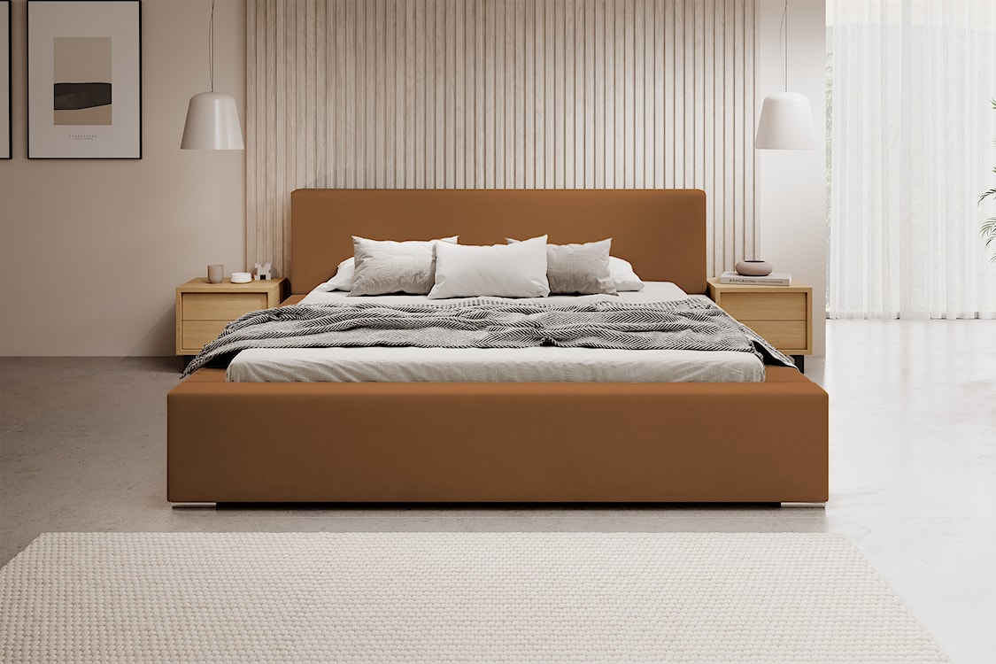 Łóżko tapicerowane 180x200 cm Pancetto z pojemnikiem brązowy welur  - zdjęcie 3
