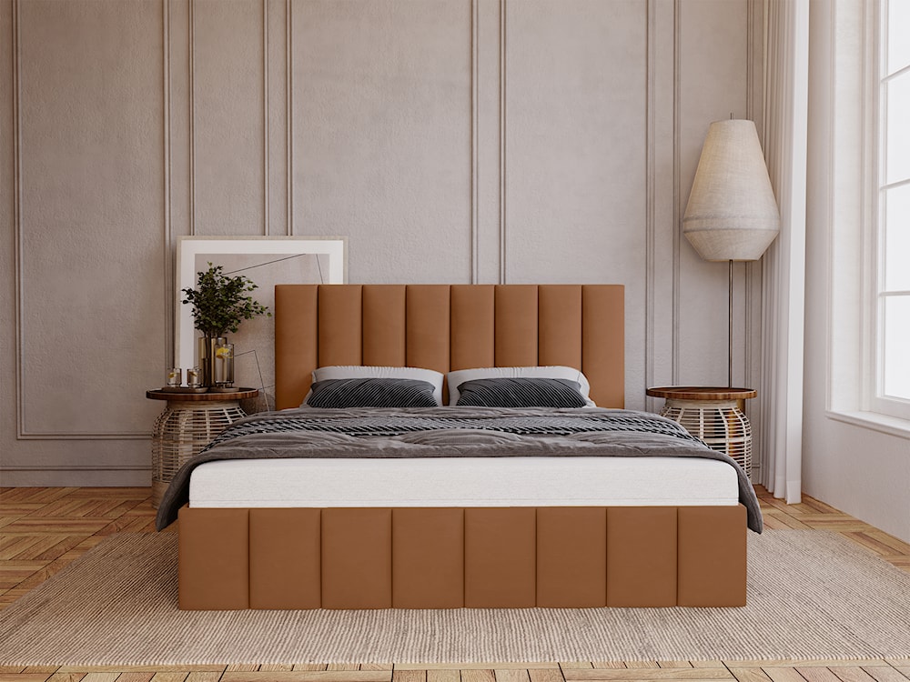 Łóżko tapicerowane 180x200 cm Buenio z pojemnikiem rudobrązowe velvet hydrofobowy  - zdjęcie 2