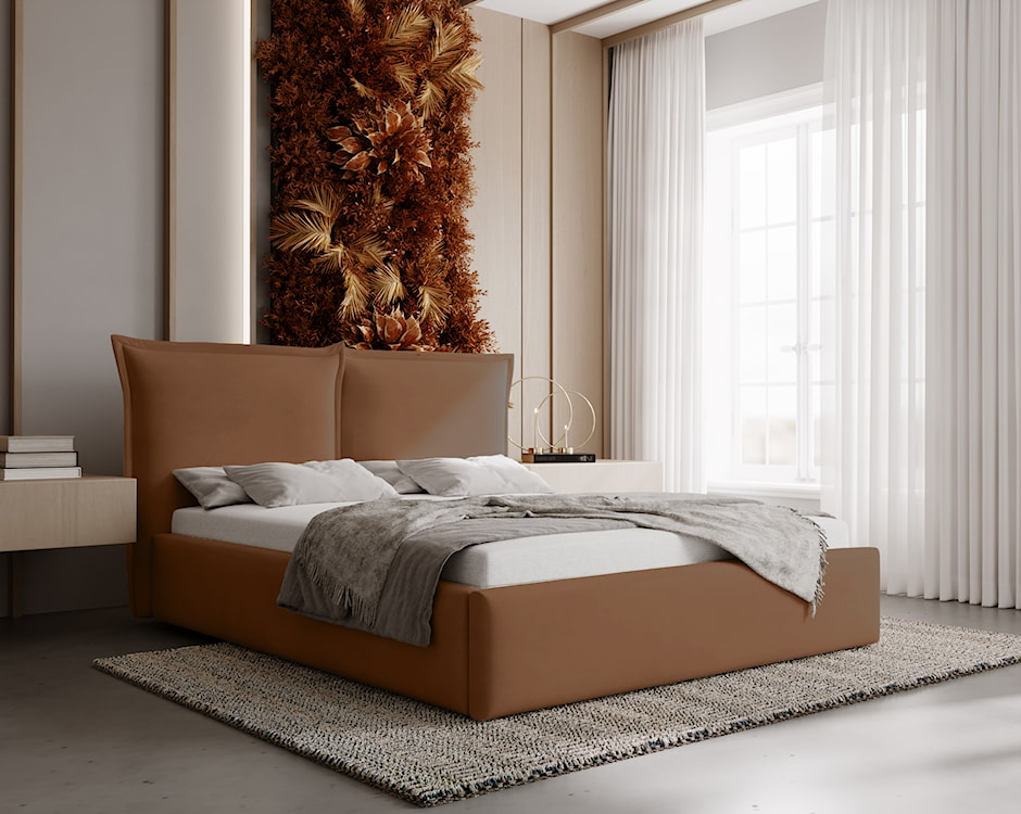 Łóżko tapicerowane 180x200 cm Fianno z pojemnikiem rudobrązowe welur hydrofobowy  - zdjęcie 3