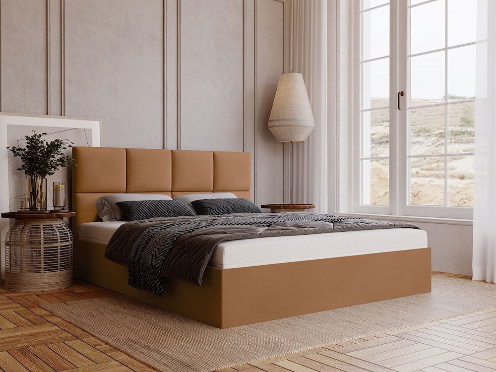 Łóżko tapicerowane 120x200 cm Matthi z pojemnikiem rudobrązowe velvet hydrofobowy  - zdjęcie 3