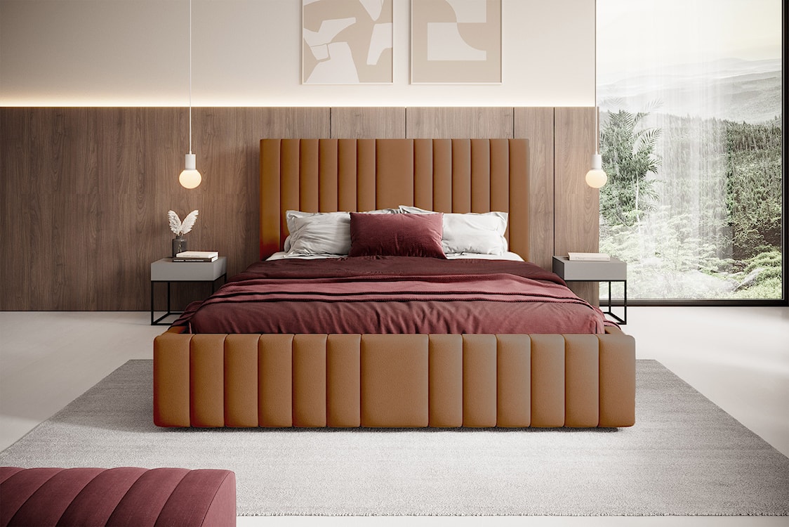 Łóżko tapicerowane 160x200 cm Rayas z pojemnikiem rudobrązowe velvet hydrofobowy  - zdjęcie 2