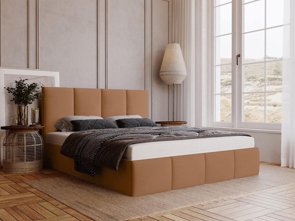 Łóżko tapicerowane 180x200 cm Olully z pojemnikiem rudobrązowe velvet hydrofobowy  - zdjęcie 3