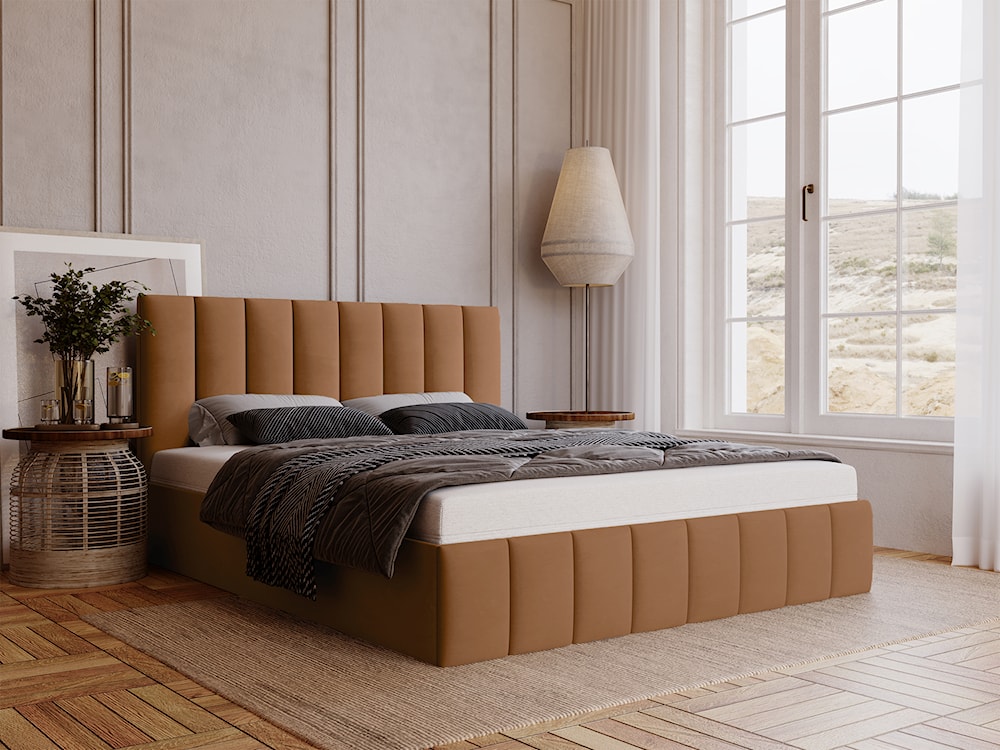 Łóżko tapicerowane 140x200 cm Buenio z pojemnikiem rudobrązowe velvet hydrofobowy  - zdjęcie 3