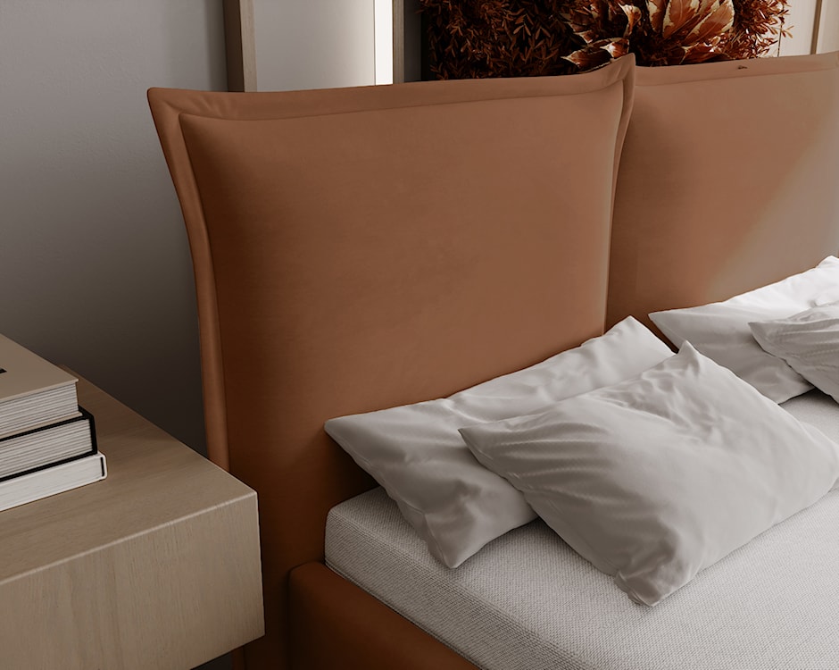 Łóżko tapicerowane 160x200 cm Fianno z pojemnikiem rudobrązowe welur hydrofobowy  - zdjęcie 4
